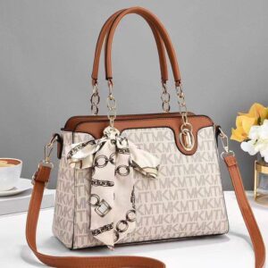 Brown and White Combo Hand Bag